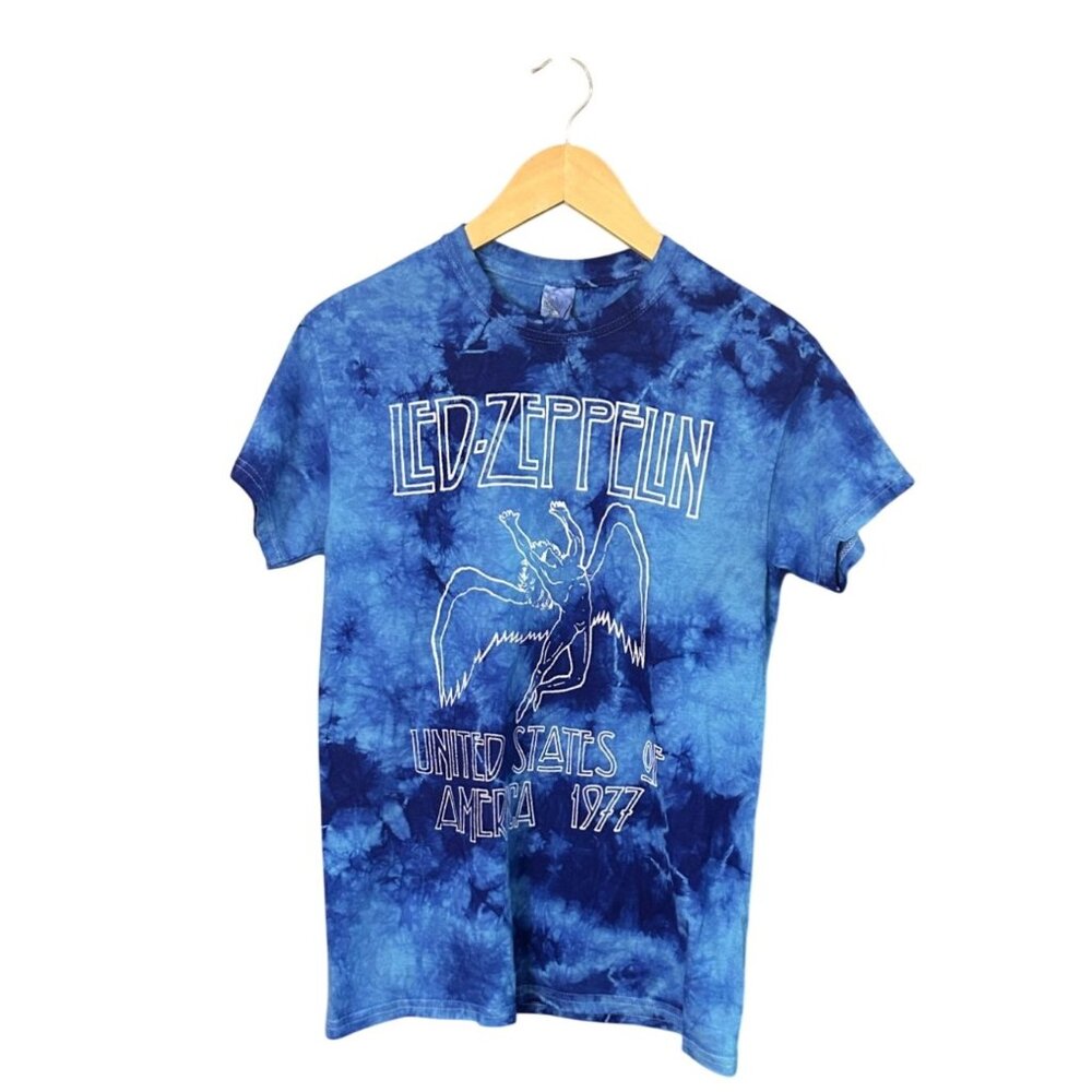 NEW Men's Small Led Zeppelin United States of America 1977 Blue Tie Dye Shirt